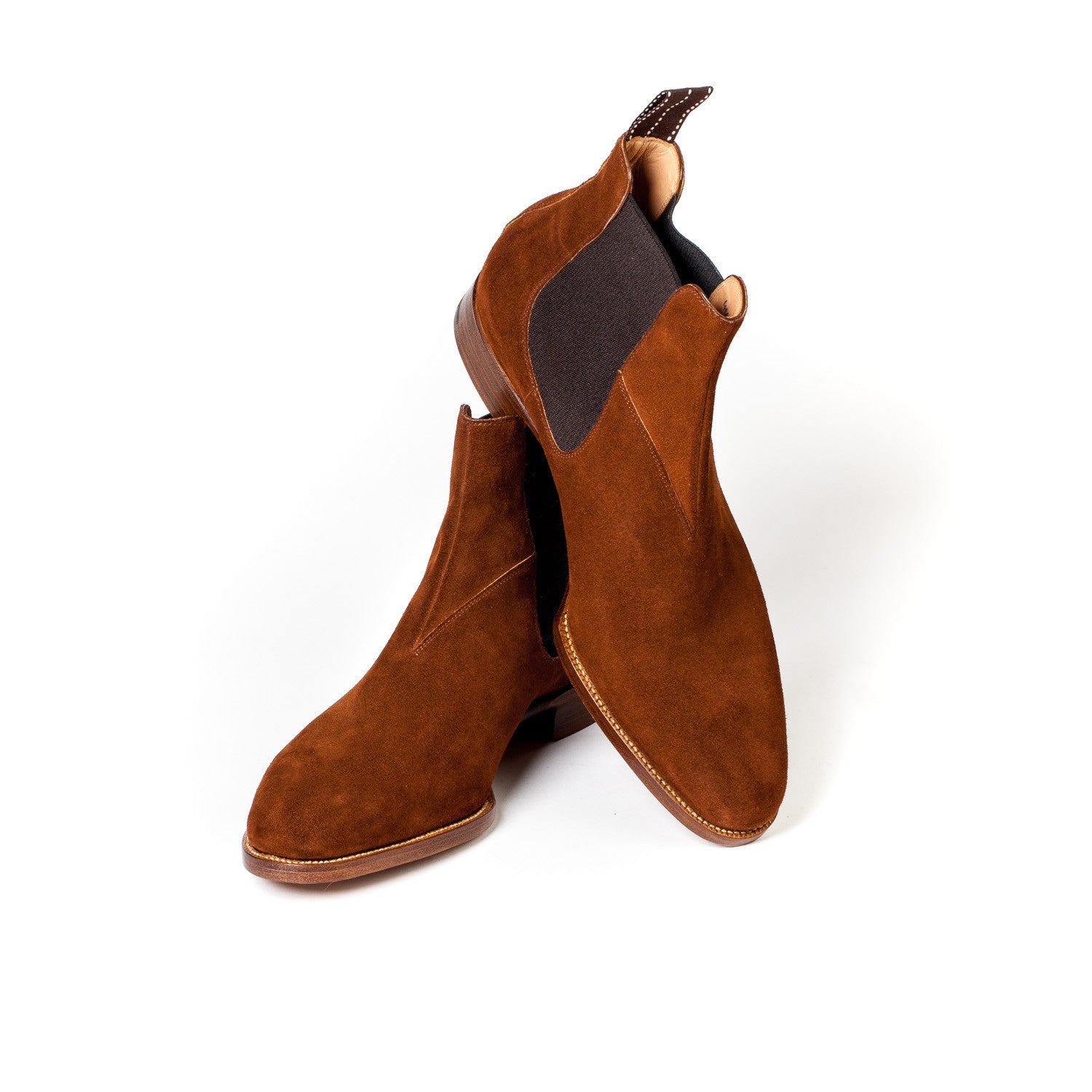 Boot "Chelsea" made of Cognac-Brown Suede - purely handmade